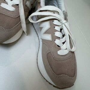 New Balance Beige and White Athletic Shoes